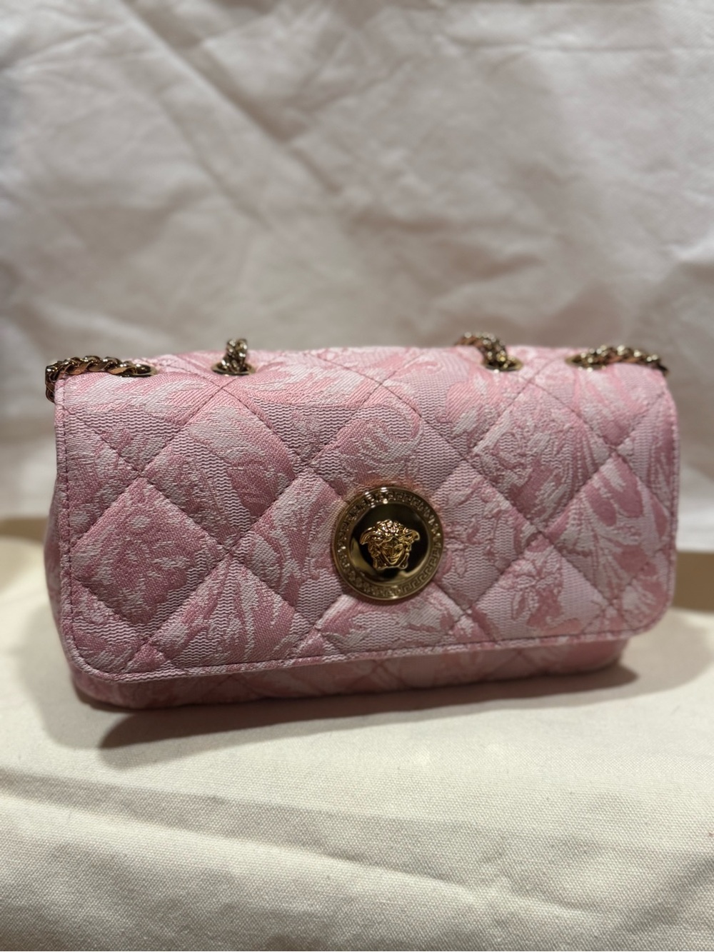 Versace Quilted Blush Pink Shoulder Bag with Gold Medusa Coin - Picture 3 of 11